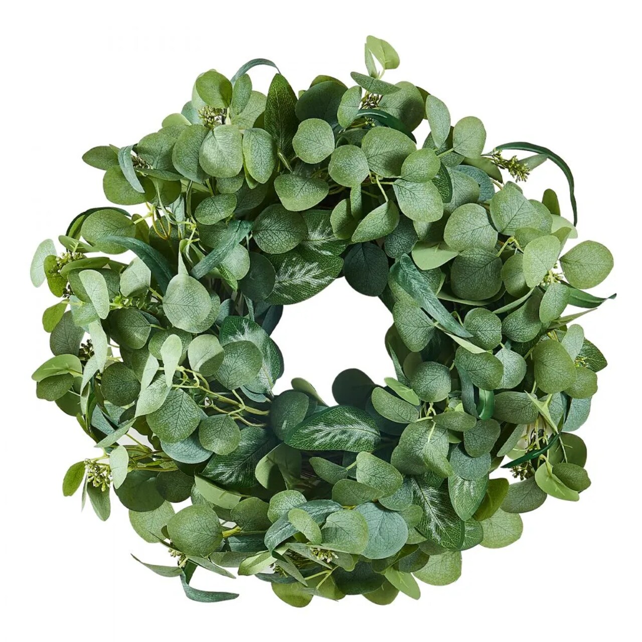 26 in Green Artificial Wreath with Eucalyptus Leaves Berries and Thorny Stems for Indoor Outdoor Decor
